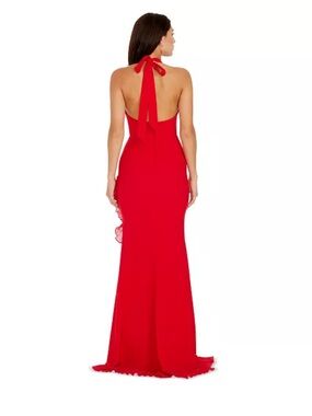 Dress the Population Red Halter Backless Evening Gown